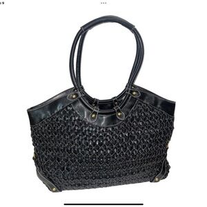 Coldwater Creek Large Black Woven Tote Bag